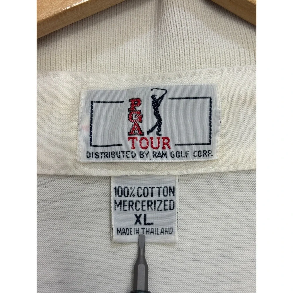 PGA Tour Polo Shirt Mens Ivory Striped Abstract Short Sleeve Size XL Vintage 90s - Picture 6 of 7